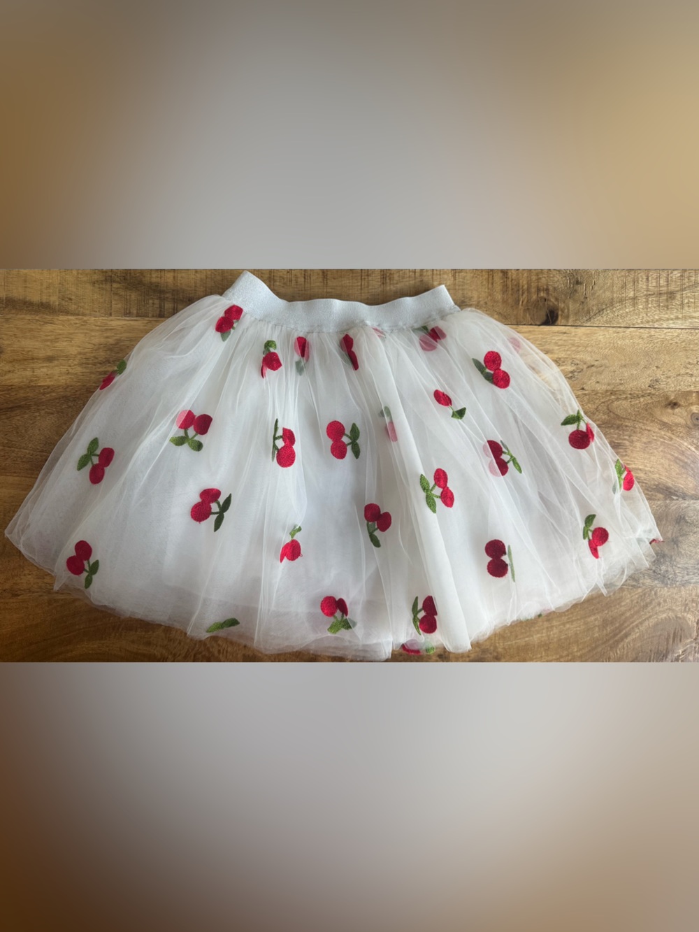 White Cherry Embroidered Tulle Skirt Girls Size 10